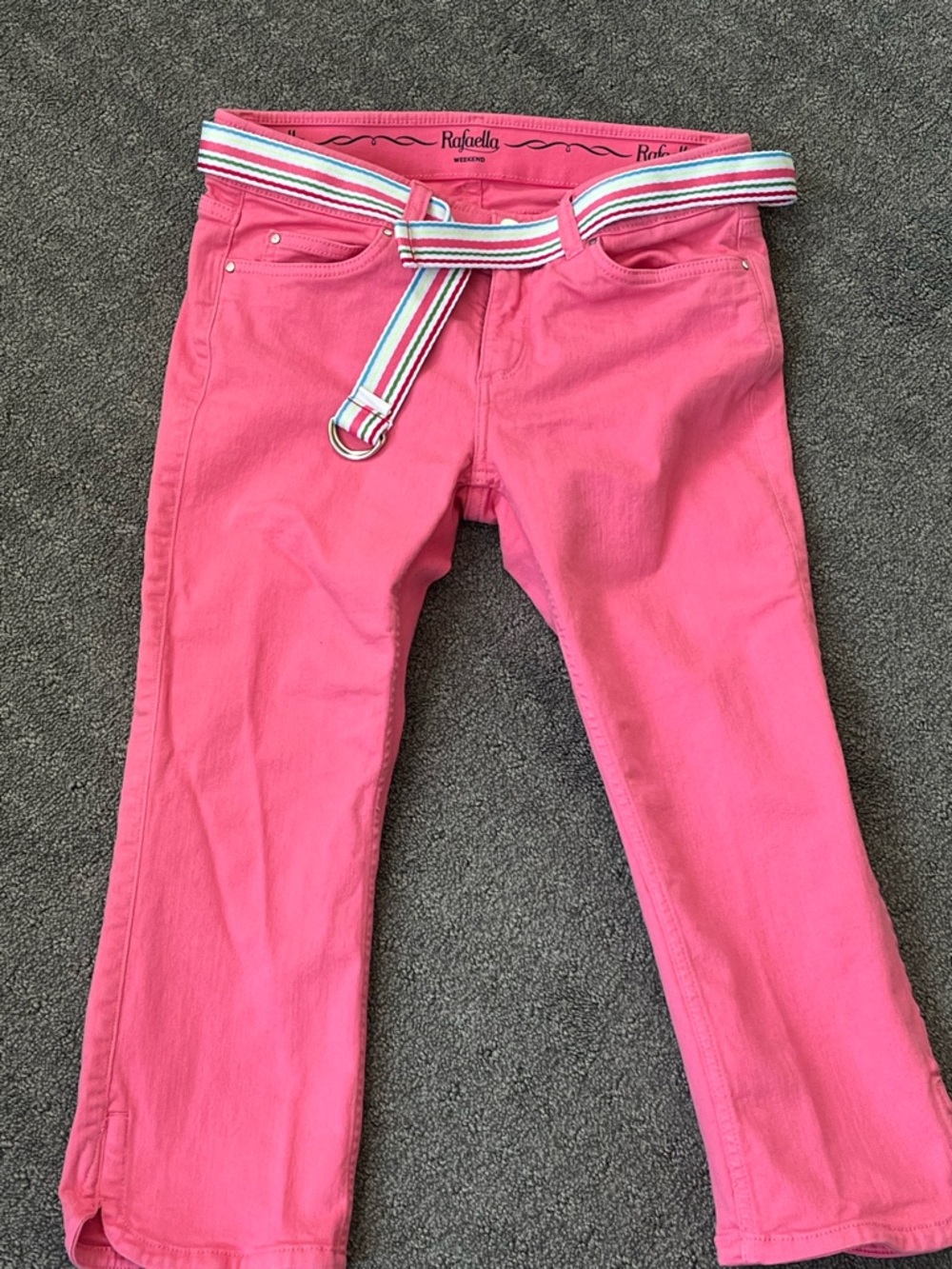 Rafaella Women/ Junior Pants with Striped D-Ring Belt front & back pockets